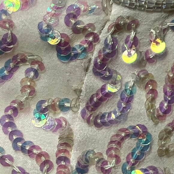 Vintage 90s Y2K 100% Silk White Going Out Top Sequins. Large. Bachelorette Fairy - Picture 10 of 10